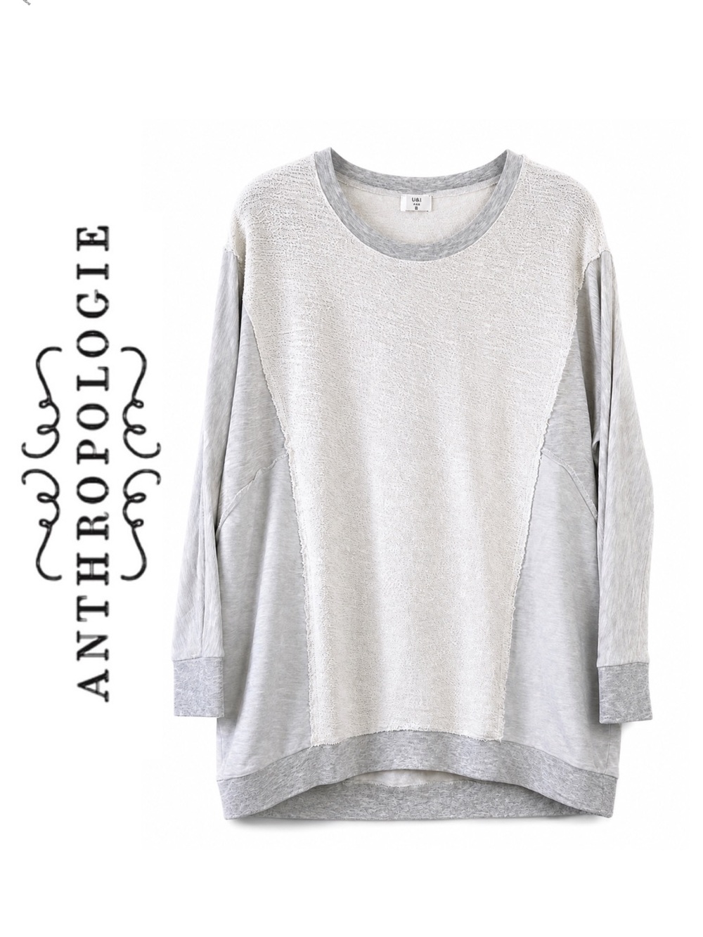 Anthropologie T.LA Oversized Slouchy Patchwork Tunic Long Sleeve Sweatshirt XS‎
